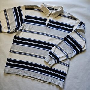 Casual Striped Polo Shirt - Blue and White